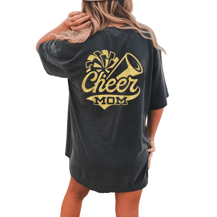 Cheer Mom Biggest Fan Cheerleader Black Yellow Gold Pom Pom Women's Oversized Comfort T-shirt Back Print