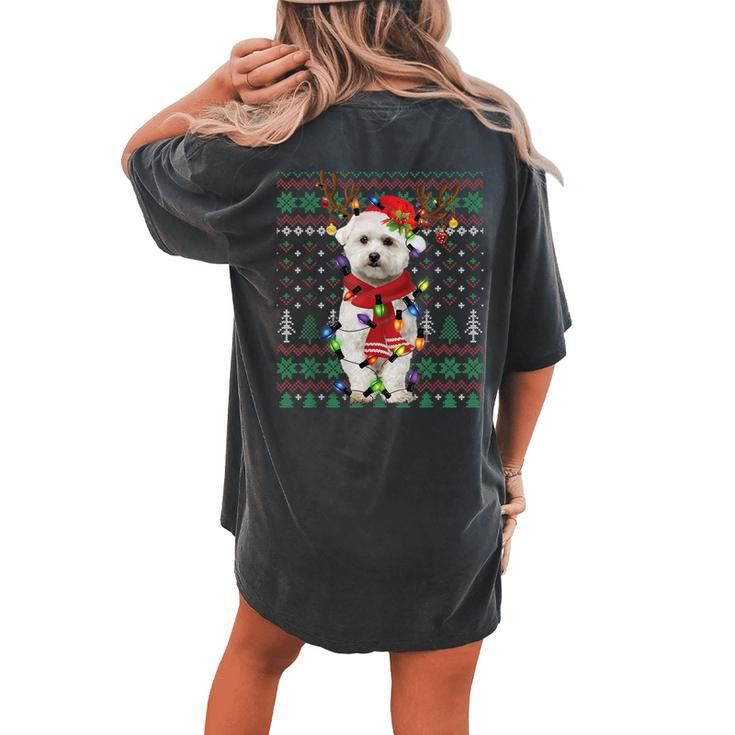 Christmas Lights Bichon Frise Reindeer Santa Ugly Sweater Women's Oversized Comfort T-shirt Back Print