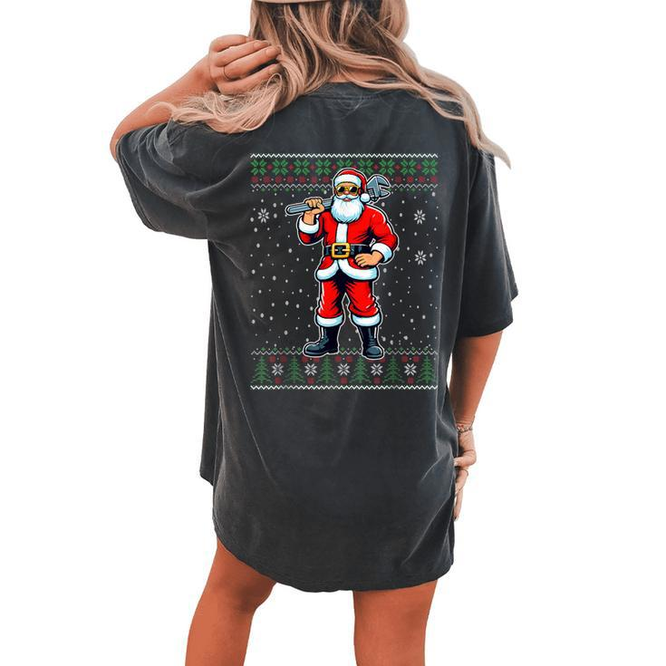 Christmas Santa Plumber Ugly Christmas Sweater Women's Oversized Comfort T-shirt Back Print