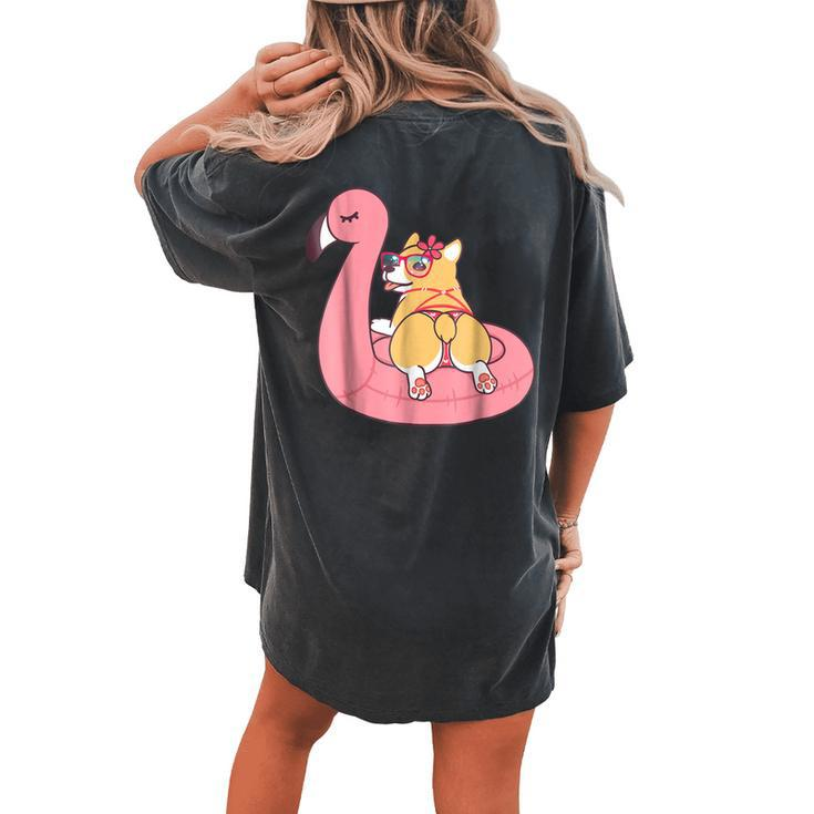Corgi Butt Dog Bikini Pink Flamingo Float T Women's Oversized Comfort T-Shirt Back Print