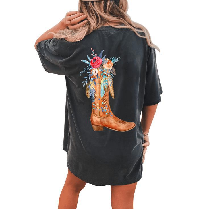 Cowgirl Boots Watercolor Floral Country Girls Southern Gals Women's Oversized Comfort T-Shirt Back Print