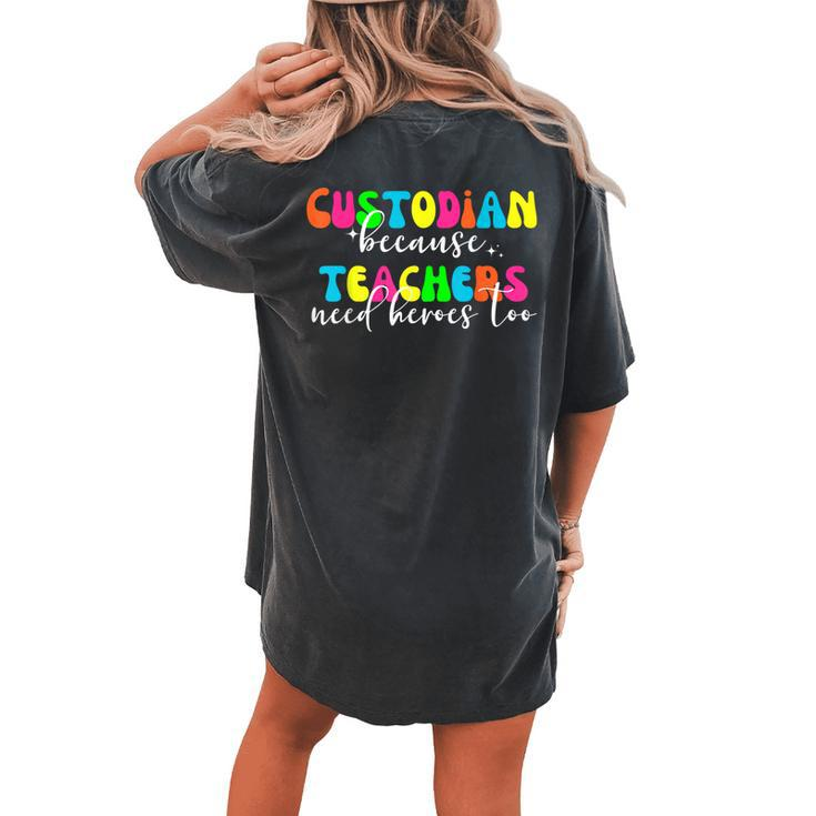 Custodian Because Teachers Need Heroes Too Custodian Women's Oversized Comfort T-shirt Back Print