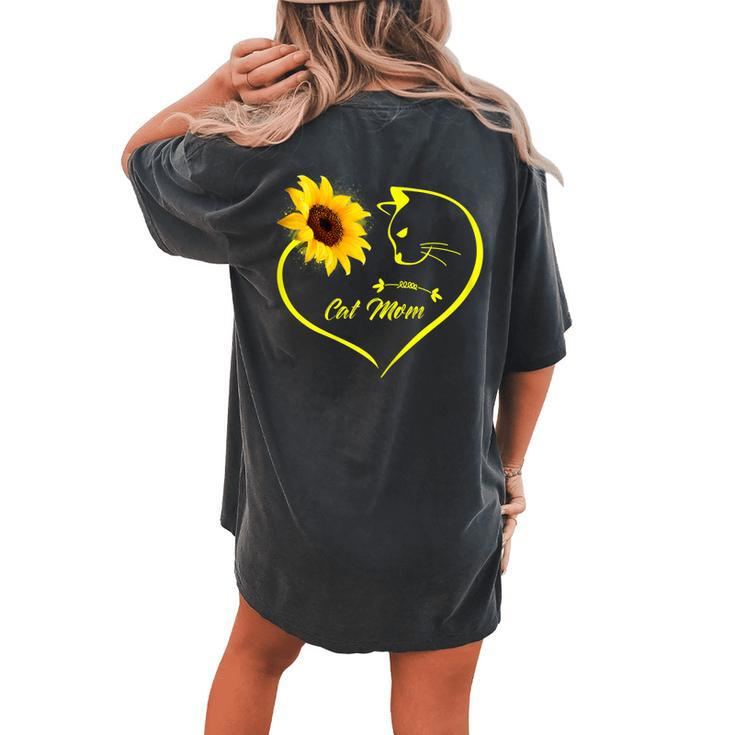 Cute Cat Mom Sunflower Heart Love Cat Lover Women's Oversized Comfort T-Shirt Back Print