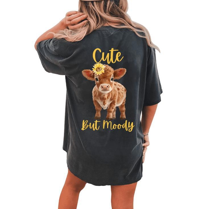 Cute Cow-Moody Cow Lovers Farm Cowgirl Baby Cow An Sunflower Women's Oversized Comfort T-shirt Back Print
