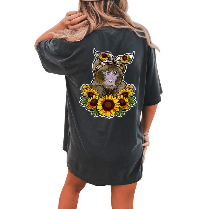 Cute Love Ape Sunflower Decor Monkey Women's Oversized Comfort T-Shirt Back Print