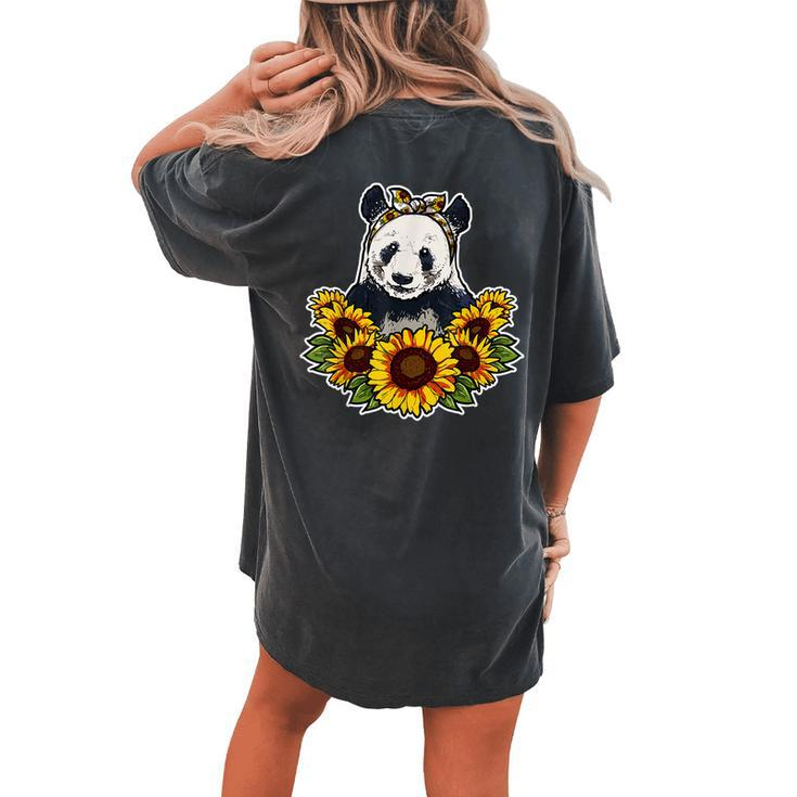 Cute Love Panda Sunflower Decor Panda Women's Oversized Comfort T-Shirt Back Print