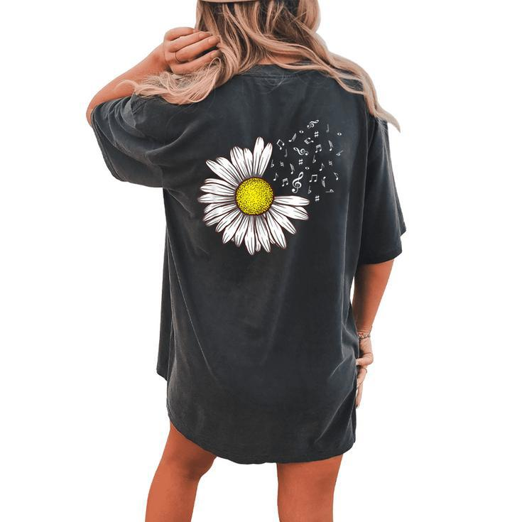 Daisy Musical Note Music Lover Floral Musical Note Women's Oversized Comfort T-Shirt Back Print