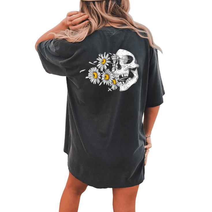 Daisy Skull Flower Halloween Costume Skull Tree Hippie Women's Oversized Comfort T-Shirt Back Print
