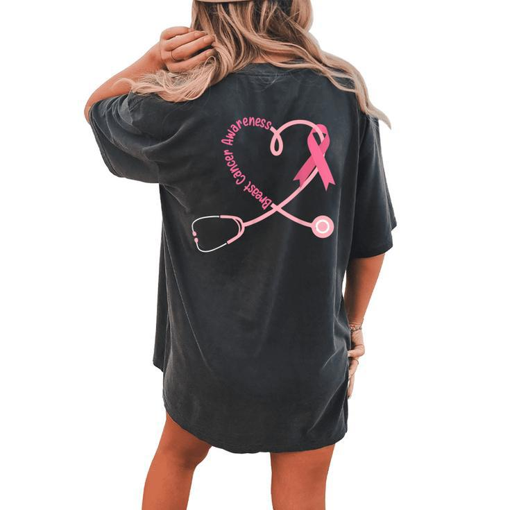 Doctor Nurse Heart Love Pink Ribbon Cute Breast Cancer Women's Oversized Comfort T-shirt Back Print