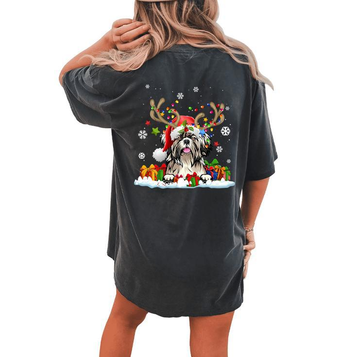 Dog Lovers Cute Shih Tzu Santa Hat Ugly Christmas Sweater Women's Oversized Comfort T-shirt Back Print