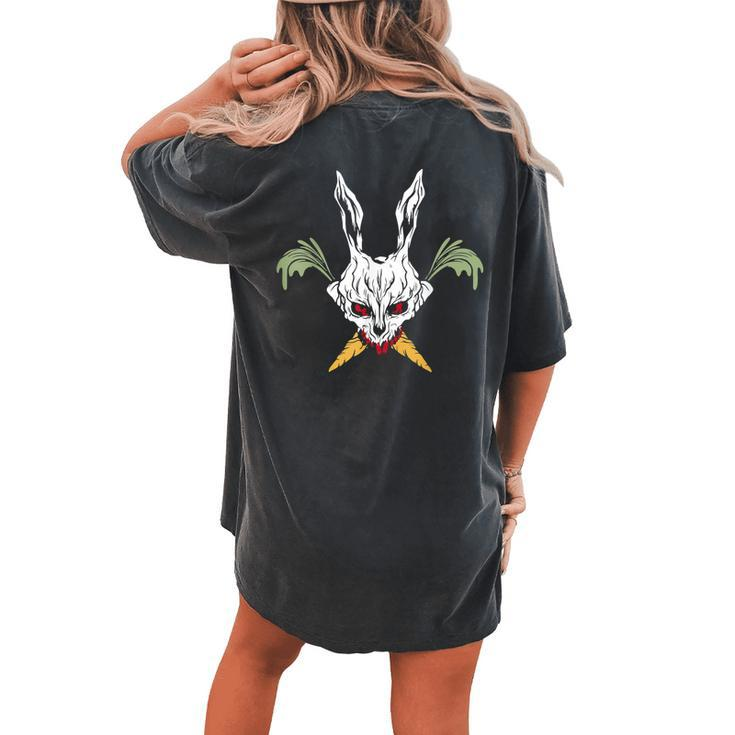 Easter Jolly Bunny Skull Horror Carrot Crossbones Easter Women's Oversized Comfort T-shirt Back Print