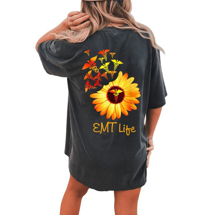 Emt Life Sunflower Cute Nurse Women's Oversized Comfort T-Shirt Back Print