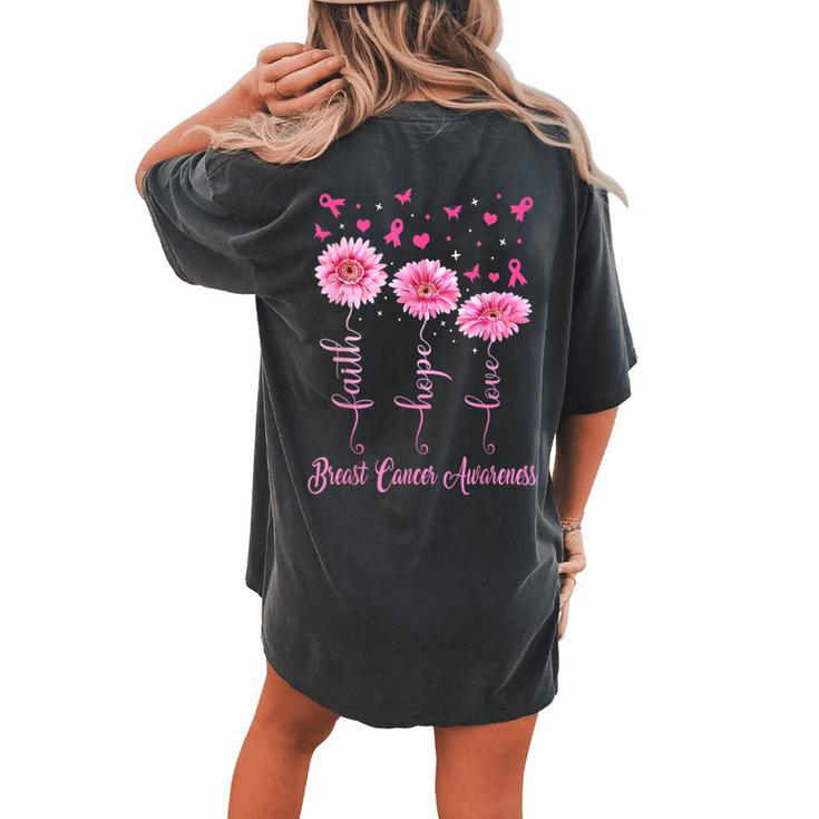 Faith Hope Love Daisy Pink Ribbon Breast Cancer Awareness Women's Oversized Comfort T-shirt Back Print