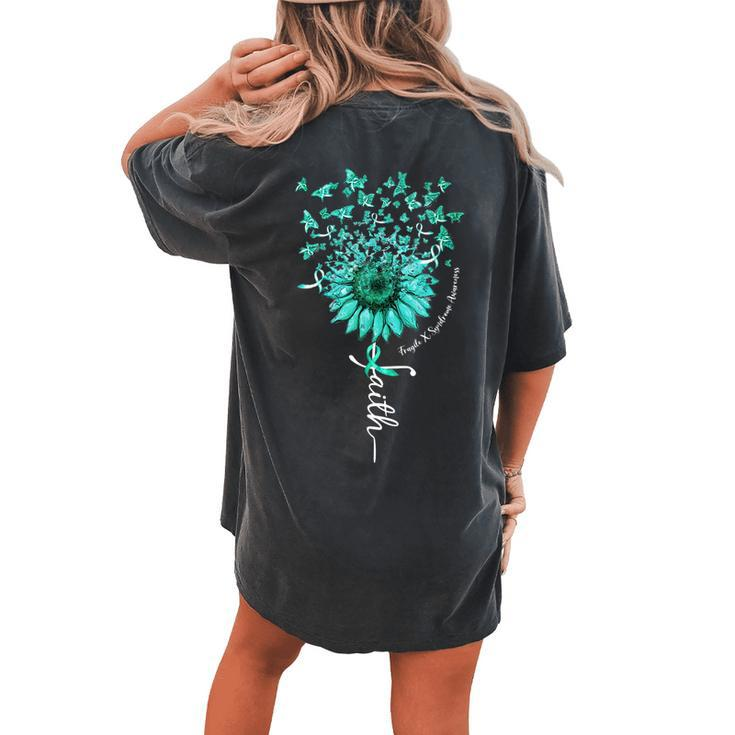 Faith Sunflower Butterfly Fragile X Syndrome Awareness Women's Oversized Comfort T-Shirt Back Print