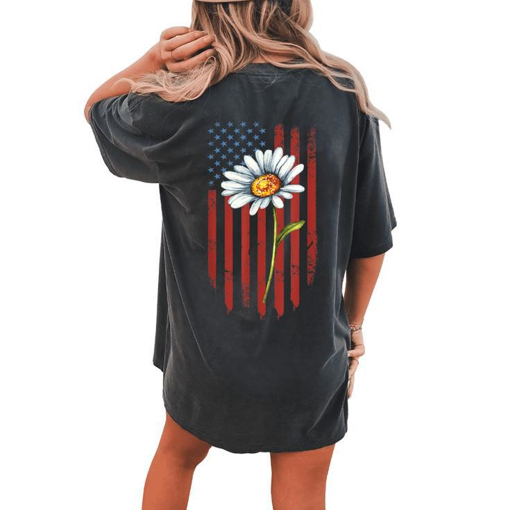 Flowers Lover Gardener Daisy American Flag Png Women's Oversized Comfort T-Shirt Back Print