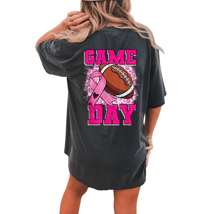 Football Game Day Pink Ribbon Breast Cancer Awareness Mom Women's Oversized Comfort T-shirt Back Print
