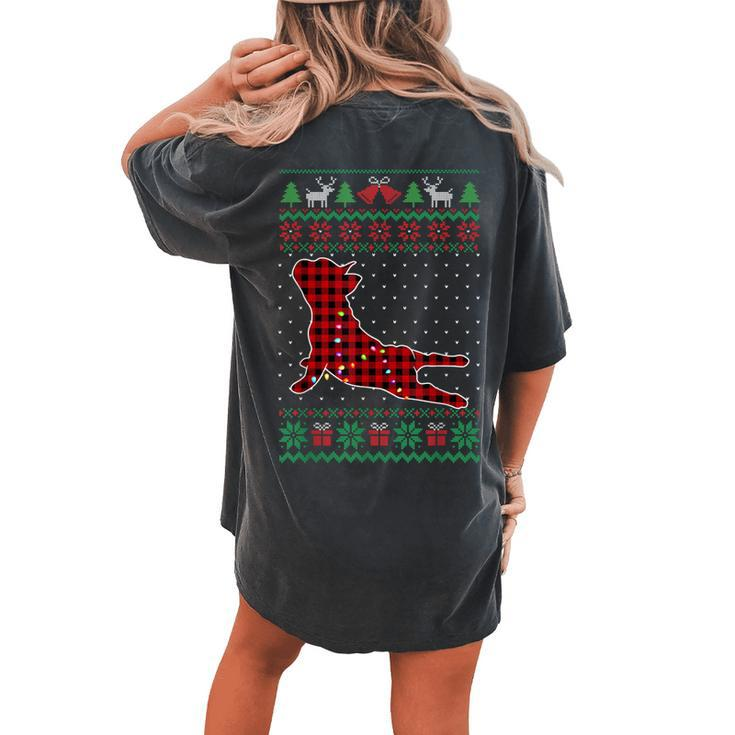 Frenchie Red Plaid Buffalo Ugly Christmas Sweater Women's Oversized Comfort T-shirt Back Print