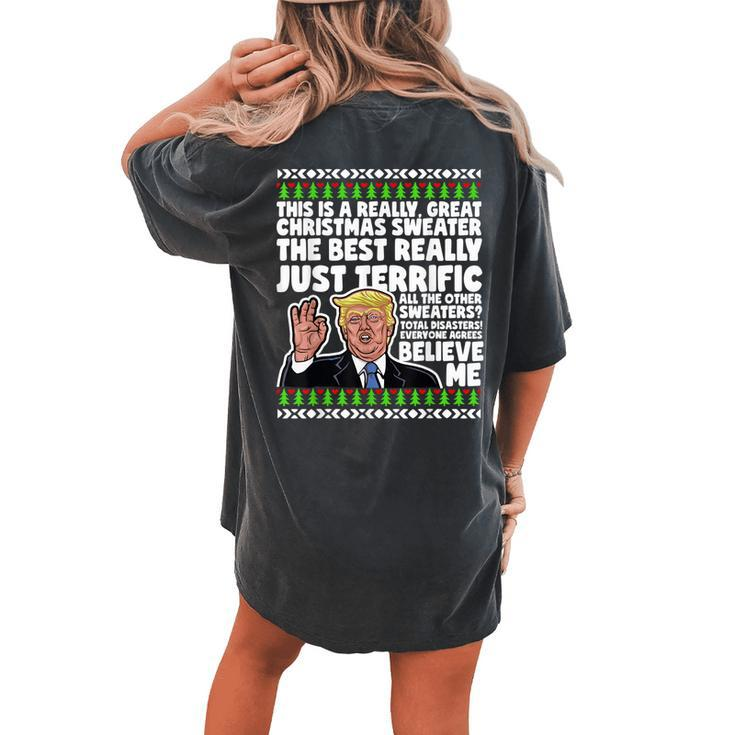 Donald Trump Ugly Christmas Sweater Parody Speech Women's Oversized Comfort T-shirt Back Print