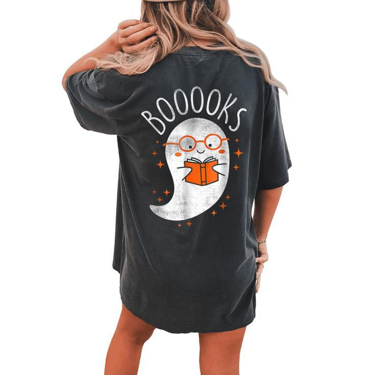 Halloween Cute Ghost Book Reading School Teacher Women's Oversized Comfort T-shirt Back Print