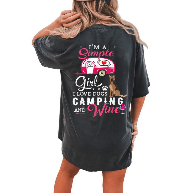 German Shepherd Dog Im A Simple Girl Wine Lover Camping Women's Oversized Comfort T-Shirt Back Print