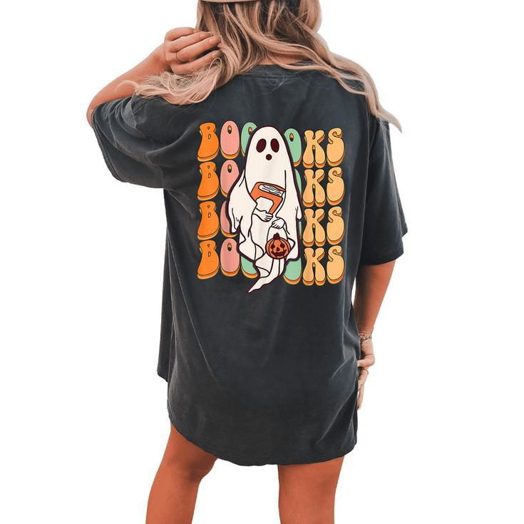 Ghost Book Reading Halloween Costume Teacher Books Lover Women's Oversized Comfort T-shirt Back Print