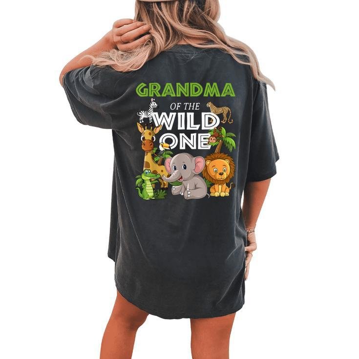Grandma Of The Wild One Zoo Birthday 1St Safari Jungle Women's Oversized Comfort T-shirt Back Print