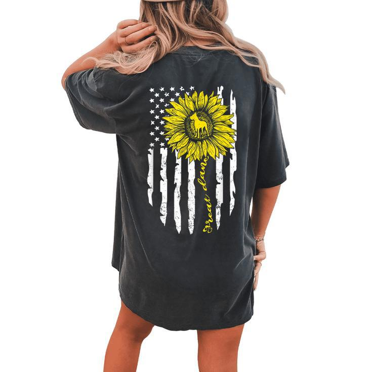 Great Dane Dog American Flag And Sunflower Women's Oversized Comfort T-Shirt Back Print