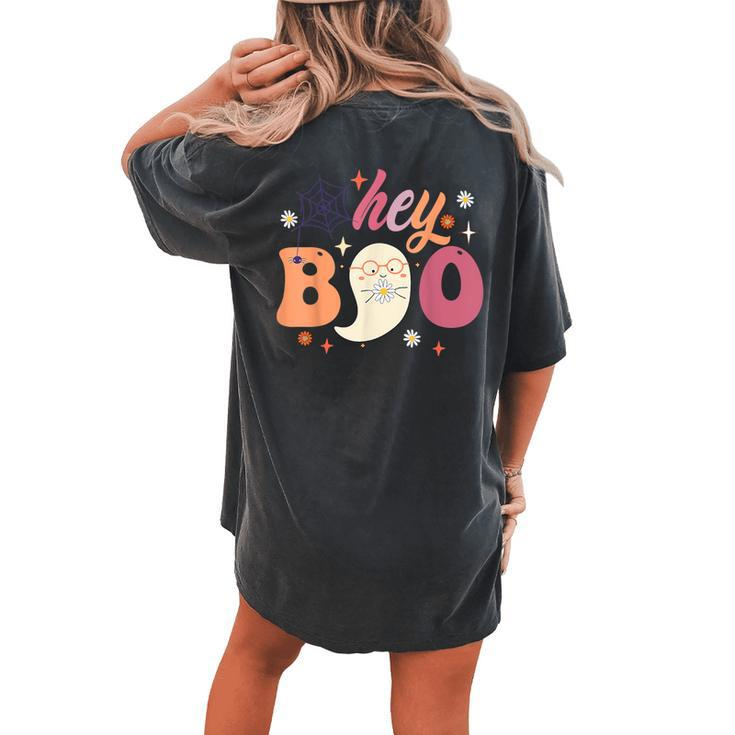 Groovy Hey Boo Cute Ghost Halloween Spooky Season Women's Oversized Comfort T-shirt Back Print