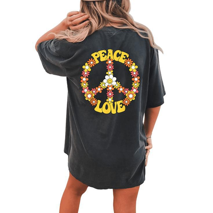 Groovy Peace Hippie Love Sign Love Flower World Peace Day Women's Oversized Comfort T-shirt Back Print