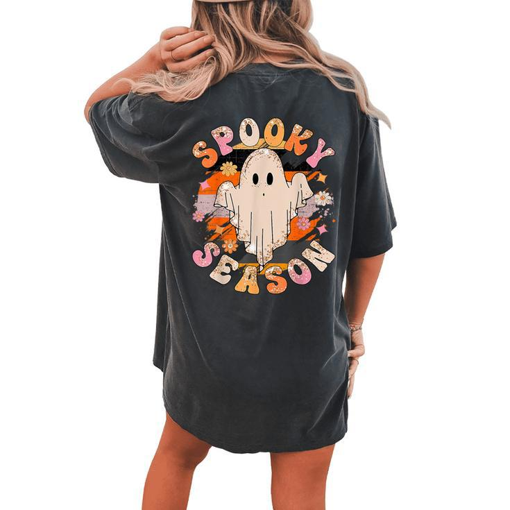 Groovy Spooky Season Ghost Flower Halloween Costume Girls Women's Oversized Comfort T-shirt Back Print
