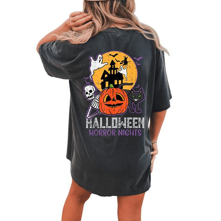 Halloween Horror Nights Retro Movie Poster Spooky Skeleton Halloween Horror Nights  Women's Oversized Comfort T-shirt Back Print