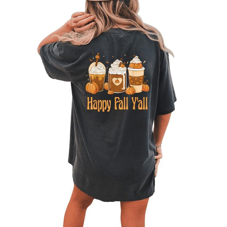 Happy Fall Y'all Latte Coffee Leopard Pumpkin Autumn Women's Oversized Comfort T-shirt Back Print