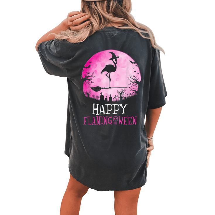 Happy Flamingoween Flamingo Witch Halloween Costume Women's Oversized Comfort T-Shirt Back Print