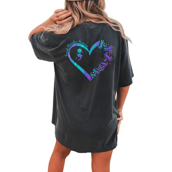 Heart Dragonfly Purple And Teal Suicide Prevention Awareness Women's Oversized Comfort T-shirt Back Print