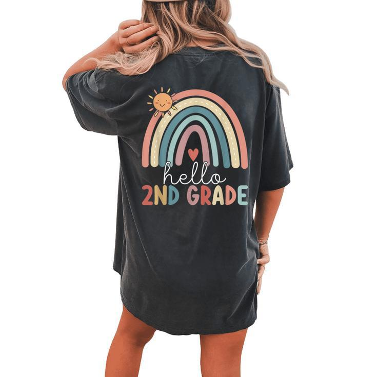 Hello 2Nd Grade Teacher Boho Rainbow Team Second Grade Women's Oversized Comfort T-shirt Back Print