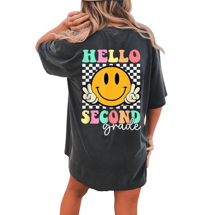 Hello Second Grade Groovy Retro First Day Back To School Women's Oversized Comfort T-shirt Back Print