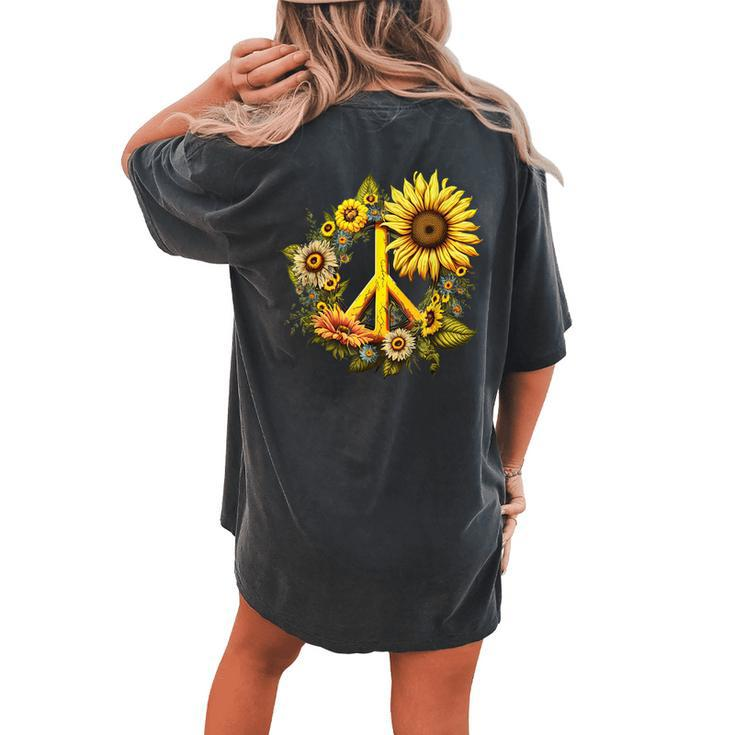 Hippie Daisy Peace Sign Retro Flower Sunflower Lovers Women's Oversized Comfort T-Shirt Back Print