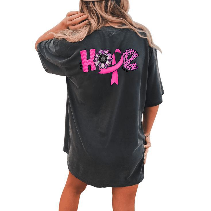 Hope Pink Ribbon Leopard Sunflower Breast Cancer Awareness Women's Oversized Comfort T-shirt Back Print