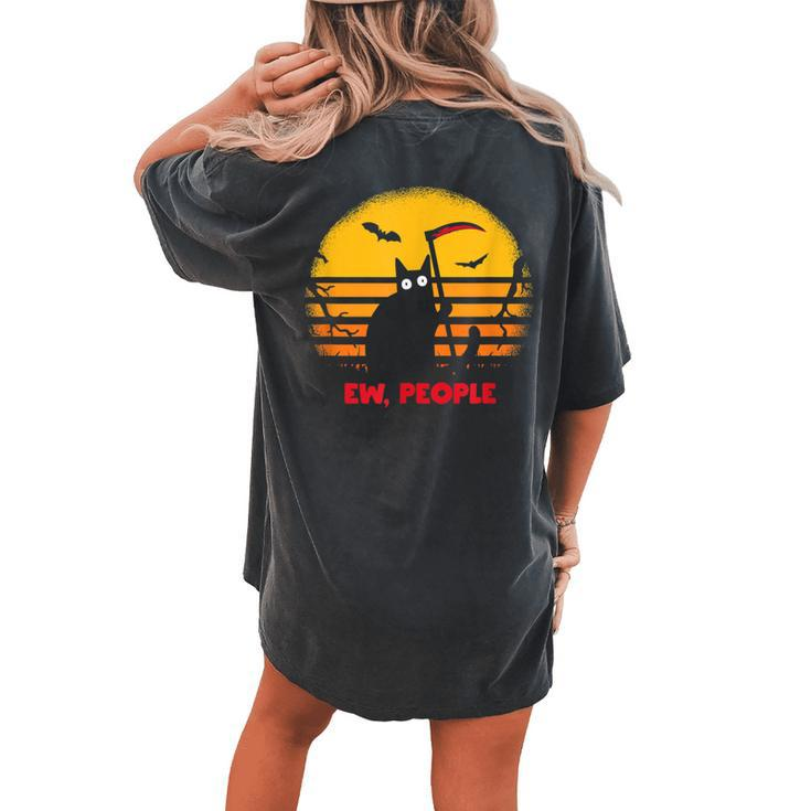 Horror Reaper Cat With Scythe Ew People Creepy Halloween Halloween Women's Oversized Comfort T-shirt Back Print