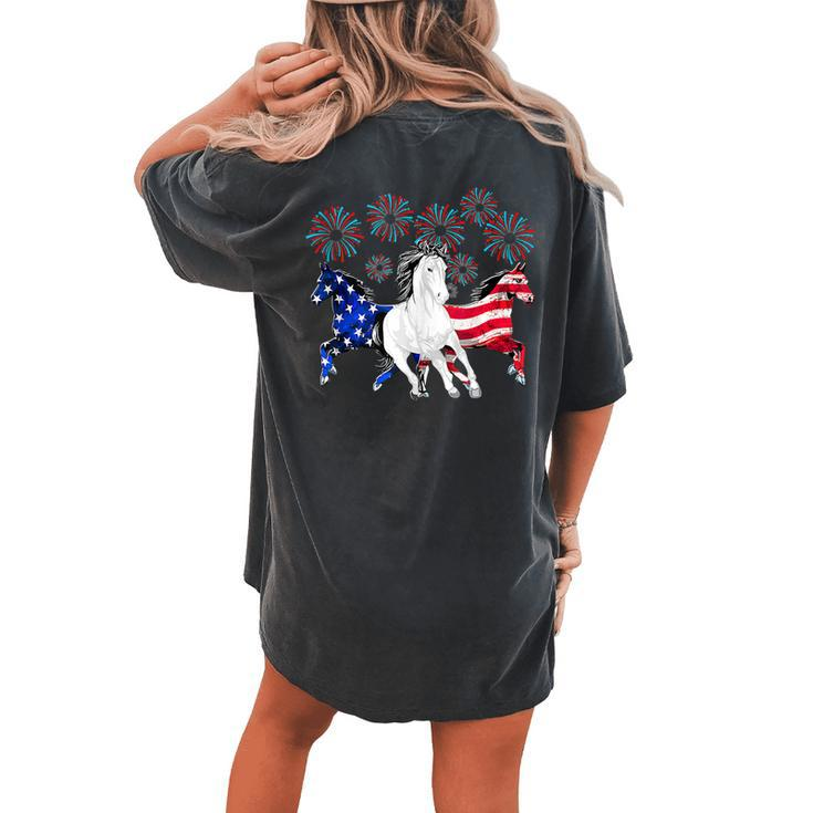 Horses Fireworks 4Th Of July Us Independence Day Women's Oversized Comfort T-Shirt Back Print