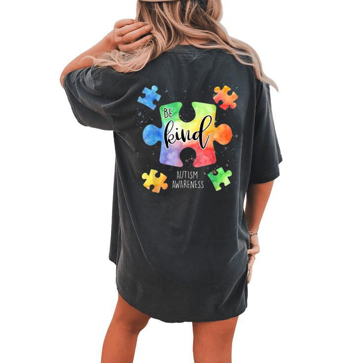 Be Kind Puzzle Pieces Cute Autism Awareness Women's Oversized Comfort T-Shirt Back Print
