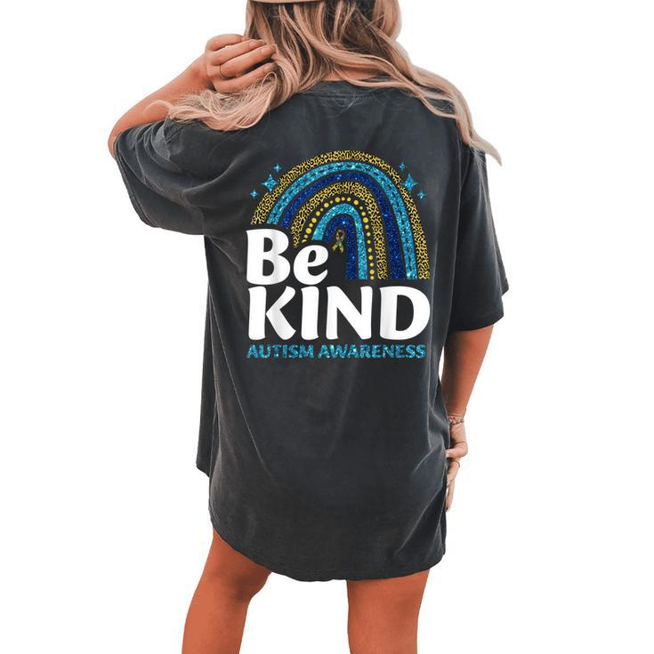 Be Kind Rainbow Autism Awareness Leopard Print Women Girls Women's Oversized Comfort T-Shirt Back Print
