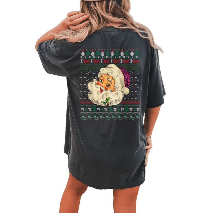 Leopard Pink Santa Claus Ugly Christmas Sweater Xmas Women's Oversized Comfort T-shirt Back Print