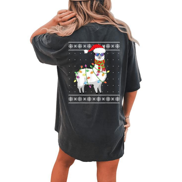 Llama Christmas Tree Ugly Christmas Sweater Women's Oversized Comfort T-shirt Back Print