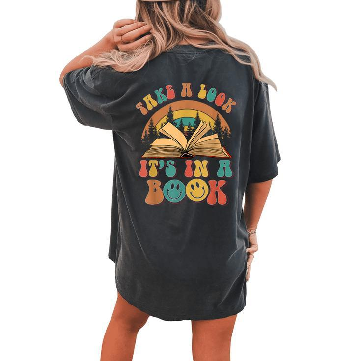 Take A Look It's In A Book Reading Vintage Retro Rainbow Women's Oversized Comfort T-shirt Back Print