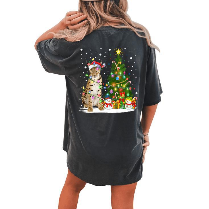 Lynx Xmas Tree Lighting Santa Lynx Christmas Women's Oversized Comfort T-shirt Back Print