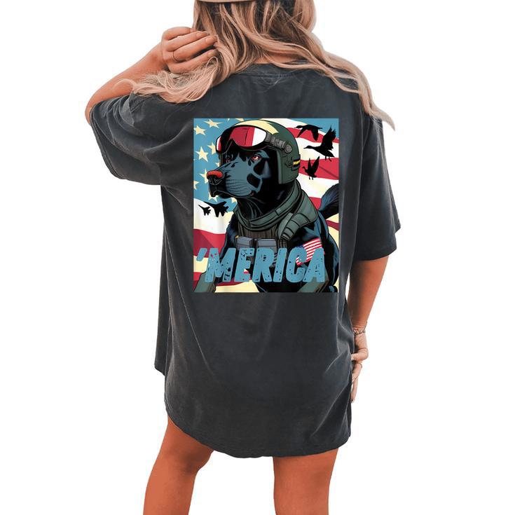 Merica Patriotic Black Labrador 4Th Of July Duck Hunting  Women's Oversized Graphic Back Print Comfort T-shirt