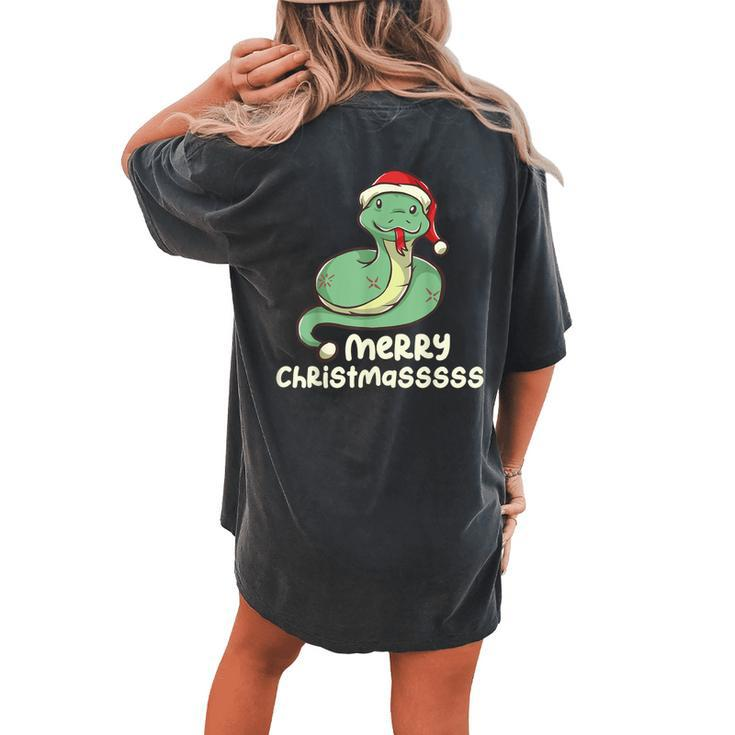 Merry Christmasss Snake Serpent Ugly Christmas Sweater Women's Oversized Comfort T-shirt Back Print