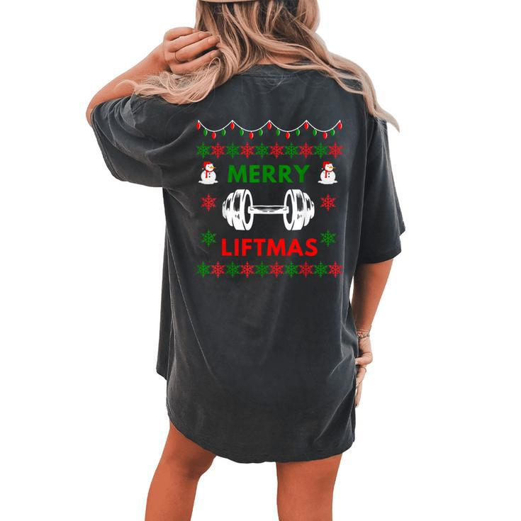 Merry Liftmas Ugly Christmas Sweater Gym Women's Oversized Comfort T-shirt Back Print