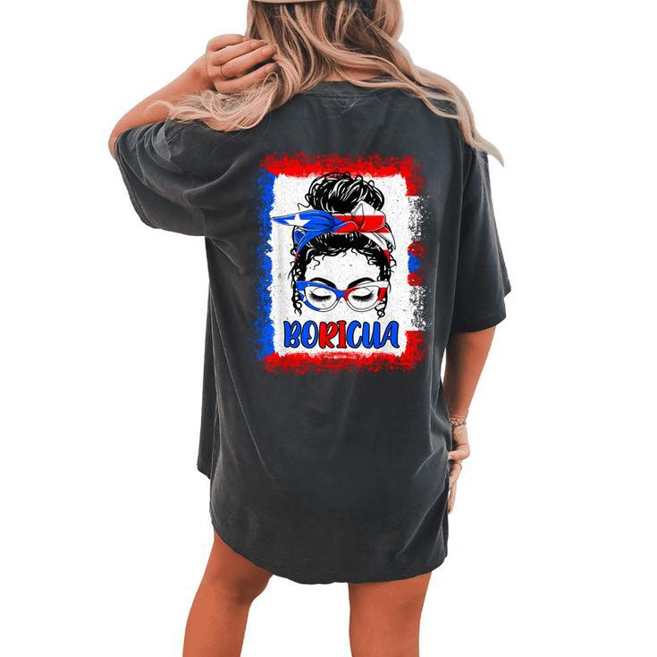 Messy Bun Puerto Rico Flag Boricua Puerto Rican Girls Women's Oversized Comfort T-shirt Back Print